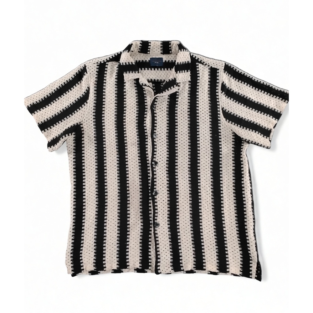 Marc Asher New York Large Streetwear Striped Crochet Knit Button Up Shirt